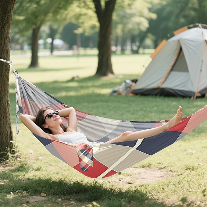 Red Blue and White Plaid Pattern 330lb Capacity Outdoor Hammocks with Portabl Carry Bag Fabric Hammock for Indoor Outdoor Patio amacas para patios con Base de adultos