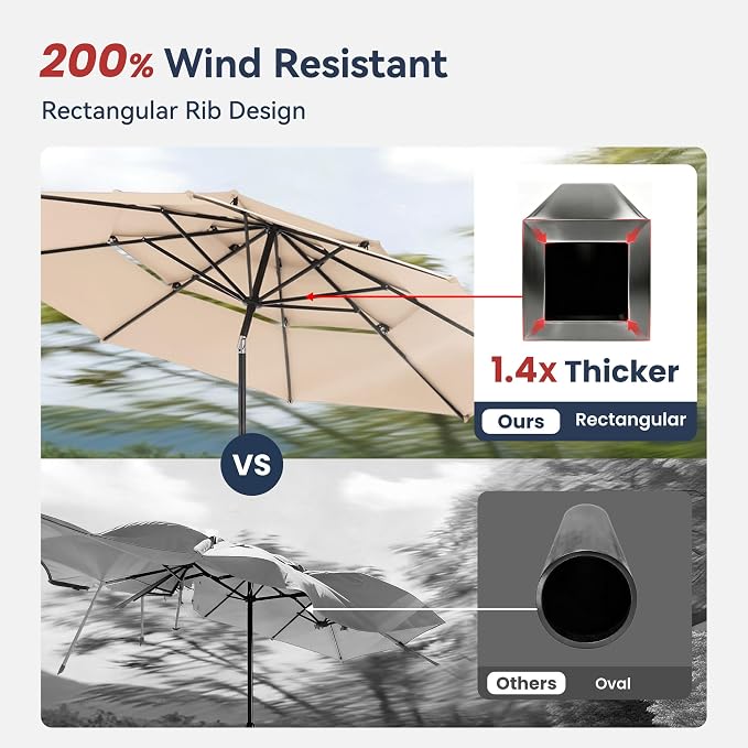PHI VILLA Patio Furniture Set with Umbrella for 4,Swivel Mesh Dining Chairs | Includes 1 square metal table, 4 breathable textilene chairs and 10ft Beige umbrella, designed for deck, backyard, garden