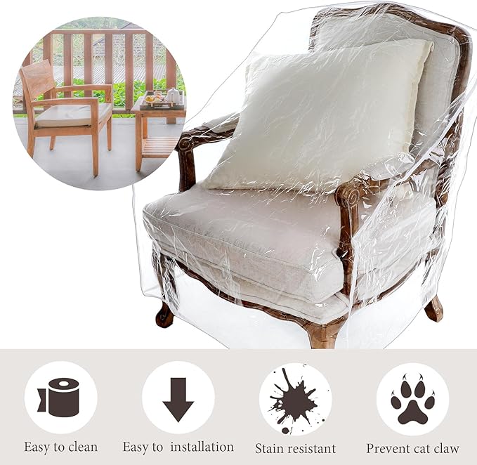 Woanger 8 Packs Plastic Patio Chair Cover Outdoor Furniture Waterproof Dust Proof Dining Couch Armchair Cover 34 x 28 x 32 PVC Heavy Duty Sofa Slipcover for Moving Storage Away from Pet Paws Claws