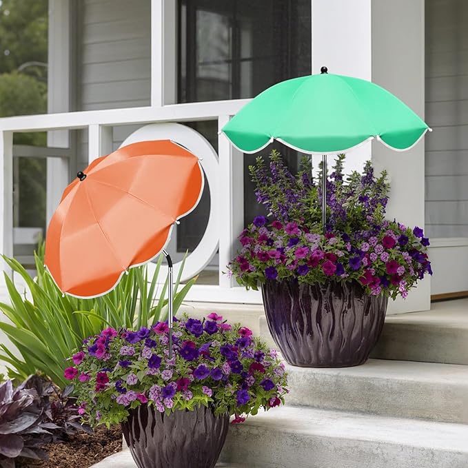 QRRICA 23.6" Adjustable Garden Umbrella Shade for Outdoor Use, Potted Greenery & Garden Beds – Angle-Adjustable Sun Protection