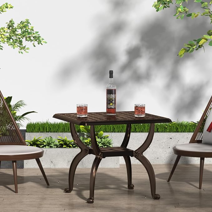 21" Patio Bistro Table, Cast Aluminum Table, Outdoor Table for Garden/Yard/Pool/Porch, Bronze