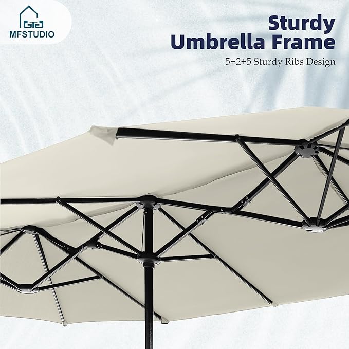 MFSTUDIO 13ft Outdoor Patio Umbrella, Double Sided Large Rectangular Umbrella Market Table Twin Triple Rectangle Umbrellas with Crank Handle for Outside Picnic Backyard Deck Pool (no base)