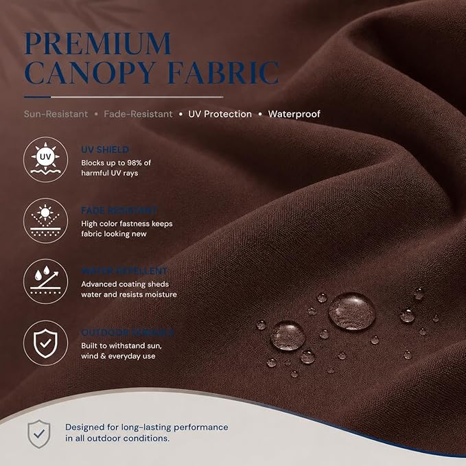 10ft Patio Umbrella, 3-Tier Vented Outdoor Table Umbrella with 8 Sturdy Fiberglass Ribs, Windproof Market Umbrella with Push Button Tilt and Crank, UV Protection for Deck, Pool, Brown