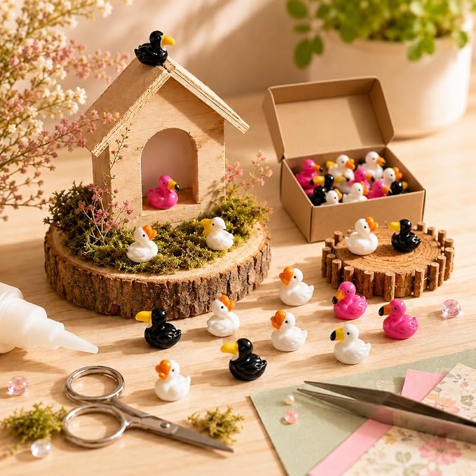 40Pcs Mini Resin Birds Figurines, Tiny Flamingos Toucan Goose Pelican Figures Variety Pack, Small Animal Figurines in Bulk for Crafts Pond Micro Landscaping Garden Decor Desk Display