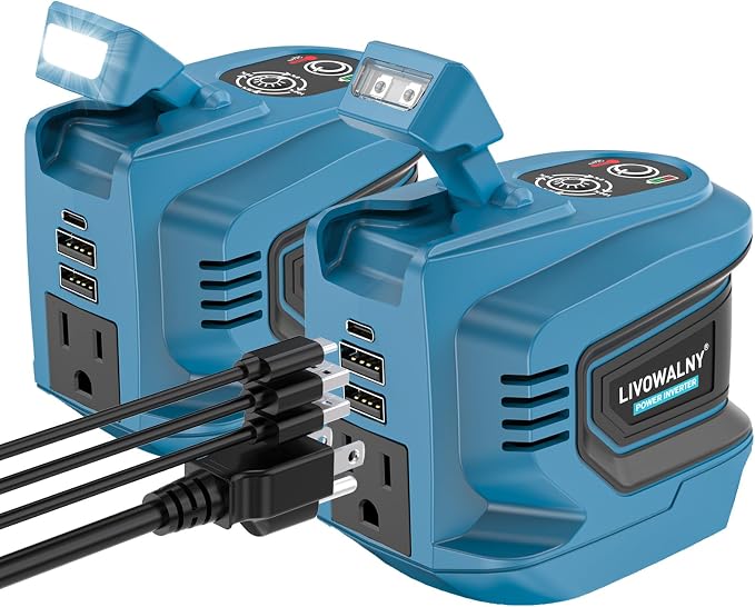 2 Packs Power Inverter Compatible with Makita 18V, 200W Battery Inverter 18V to 110V Portable Power Adapter Charger Adapter Power Station Power Supply with 2 USB & 1 Type-C & 1 AC Outlet(No Battery)