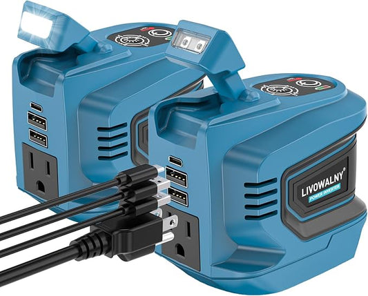 2 Packs Power Inverter Compatible with Makita 18V, 200W Battery Inverter 18V to 110V Portable Power Adapter Charger Adapter Power Station Power Supply with 2 USB & 1 Type-C & 1 AC Outlet(No Battery)