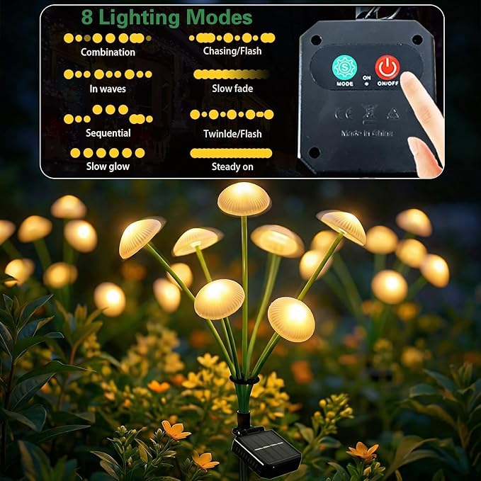 SyouHome 6 Pack Solar Garden Lights Outdoor, 8 Modes Warm White 32 LEDs Swaying Mushroom Lights for Outside Decor, Jellyfish Ambiance, IP65 Waterproof Outdoor for Garden, Pathway, Gifts for Mother