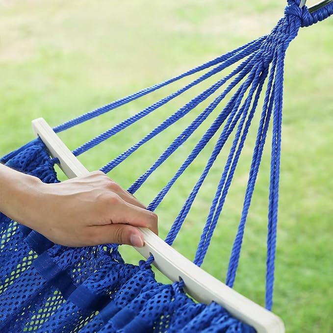 Wooden Bar Portable Camping Hammock, Cool Ice Silk Mesh Hammocks with Tree Straps Carry Bag, Single Hanging Sturdy Hammock for Travel Patio Garden. Up to 550lbs. Purple