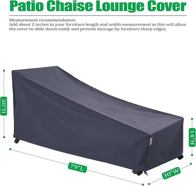 F&J Outdoors Waterproof UV Resistant Heavy Duty Patio Chaise Lounge Chair Cover, 2Pack, 79"Lx30"Wx30"H, Grey