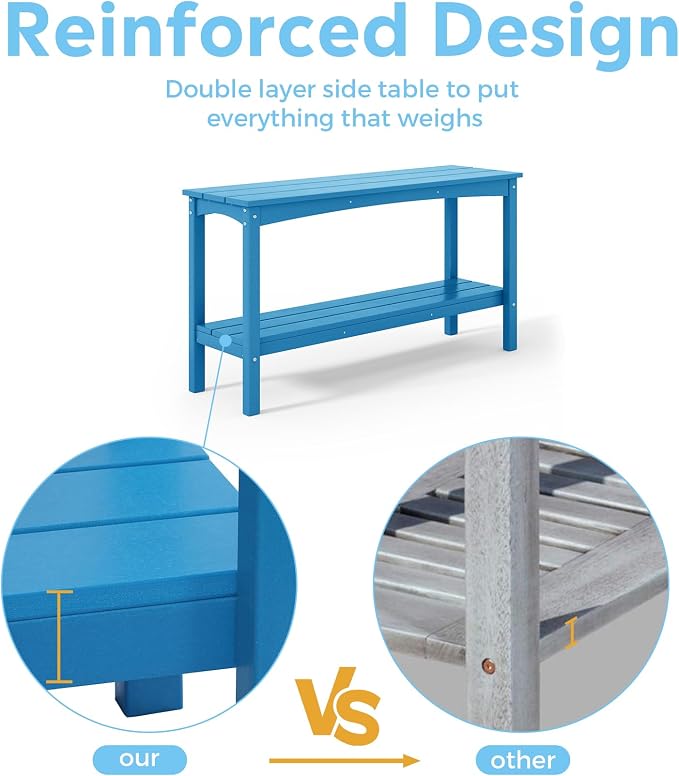 Costaelm Outdoor Plant Stand, 2-Tier Small Outdoor Table, Outdoor Side Tables for Patio or Indoor, Patio Table for Pool, Porch, Weather Resistant Easy Maintenance, Pacific Blue