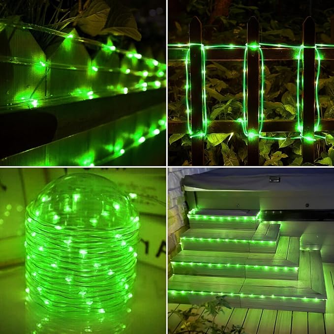 Solar Rope Lights, 2 Pack Total 66ft 200LED Solar String Lights, 8 Modes Waterproof Solar Outdoor Light, Flexible Clear Trampoline Light for Garden Yard Patio Deck Porch Pool Tree Decor - Green