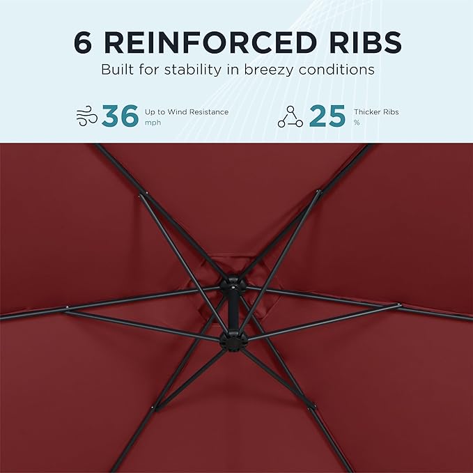 10FT Offset Patio Umbrella, Cantilever Hanging Umbrella with Infinite Tilt, Fade-Resistant Water-Repellent Canopy & Cross Base for Yard, Garden & Deck