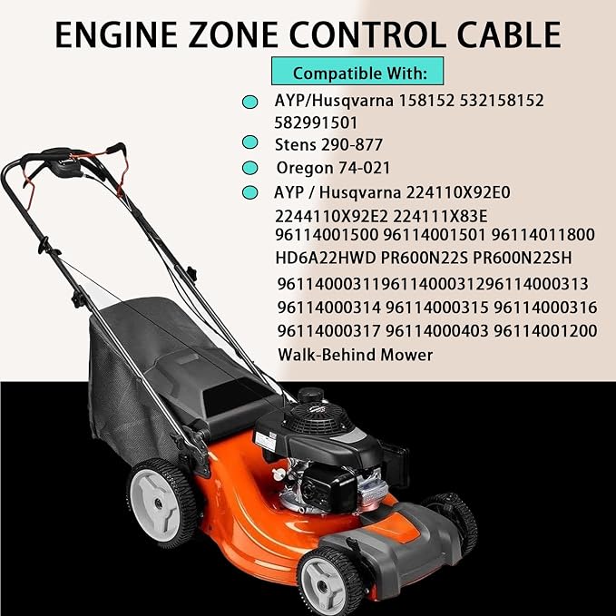 158152 582991501 Lawn Mower Throttle Cable Compatible with Husqvarna Poulan Pro AYP Craftsman Weed Eater Walk-Behind Lawn Mower, 582991501 532158152 Engine Zone Control Cable Replacement
