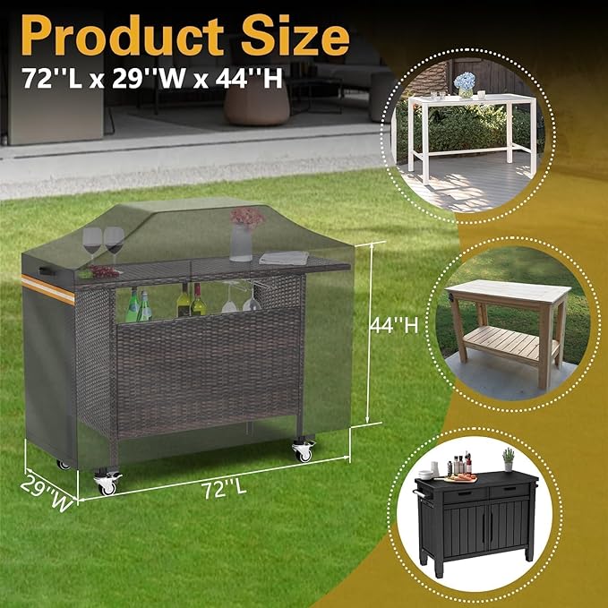EVRBUL 72''L x 29''W x 44''H Heavy Duty 420D Outdoor Bar Prep Table Patio Cart Cover, Outdoor Grill Prep Table Height Outdoor Furniture Protective Cover with Windproof Buckle & Reflective Stripe