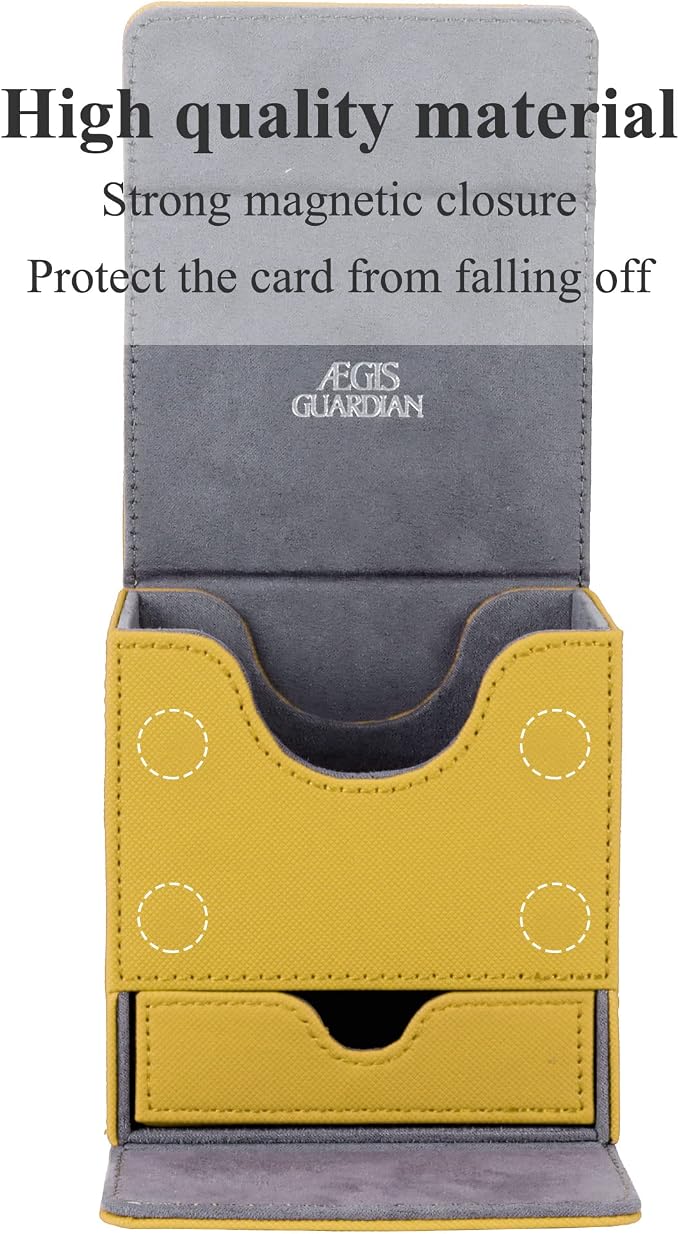 AEGIS GUARDIAN Card Deck Box with Dice Tray for MTG Cards, Commander Deck Box fit 150+ Sleeved Cards, PU Leather Card Storage Box Strong Magnet Deck Game Case for TCG CCG, Yellow