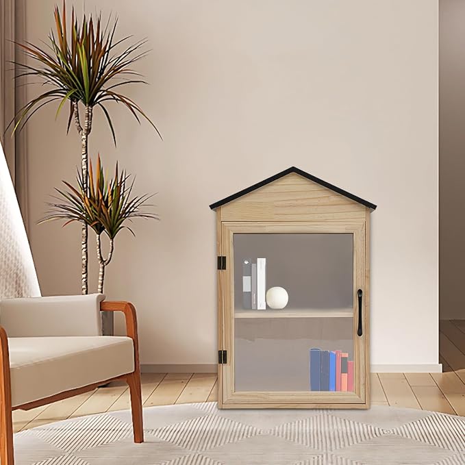 Outdoor Library Box, 16x14.6x25.4inch Wood Literature Exchange Box DIY Little Wood Cabinet with Shelf for Outside Neighborhoods Community and Schools Sharing Books Literature (Gable Roof)