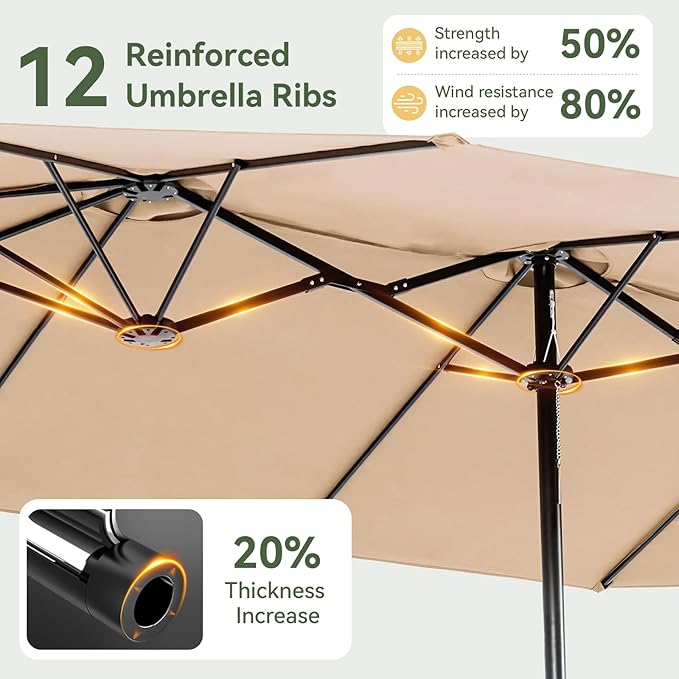 Aoxun 15ft Patio Umbrella with Base Included, Outdoor Double-Sided Rectangular Umbrella with Crank Handle & Ventilation, Large Standing Umbrella for Pool, Deck, Lawn, Backyard & Beach