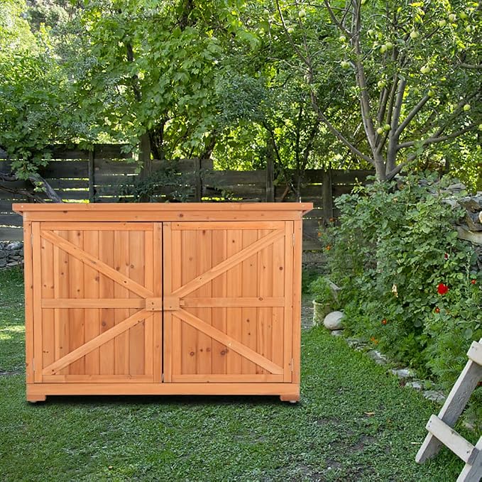 Outdoor Storage Box, Large Wood Deck Storage Box Bench Indoor/Outdoor Storage Bin Container for Patio Cushions, Outdoor Furniture, Garden Tools (Brown27)