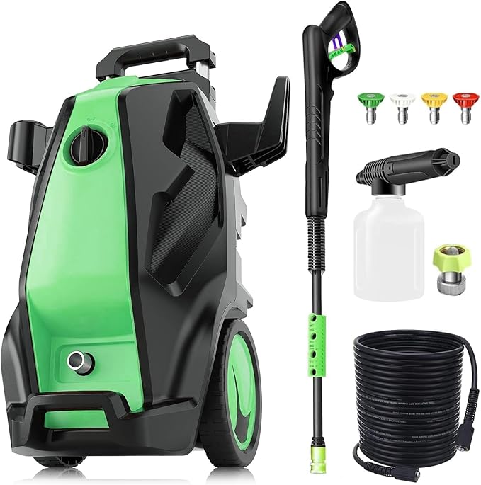 Heavy Duty 5000PSI 4.0GPM Electric Pressure Washer with 33FT Hose, 4 QC Nozzles for Cars/Fences/Patios/Home Cleaning, Deep Green