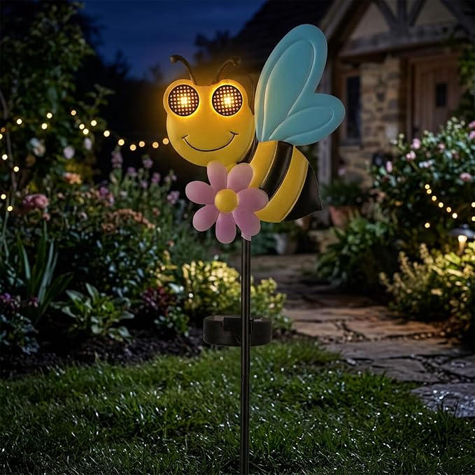 Solar Stake Lights Outdoor - Waterproof Bee Dynamic Eyes Decor Solar Lights with Stakes for Pathway Lawn Patio Yard Decorative Art Ornaments Birthday Gifts for Women Men Mom Dad Grandma Wife