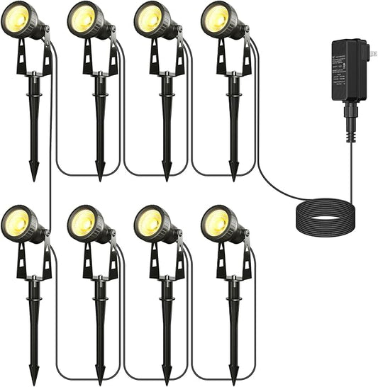 Zuske Outdoor Landscape Lighting, 8-Pack Low Voltage LED Spot Lights with Transformer, Waterproof IP65 Outdoor Landscape Lights for Garden, Yard, Backyard, Lawn, Trees, House, Flags – Warm White
