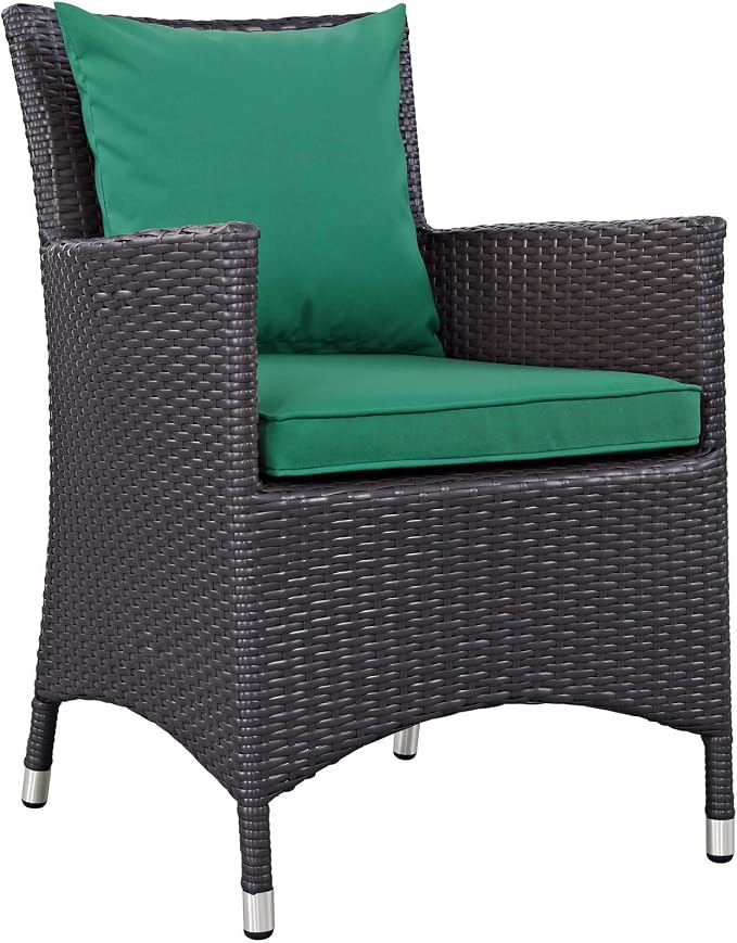 Modway Convene Wicker Rattan Outdoor Patio Dining Armchair with Cushion in Espresso Green
