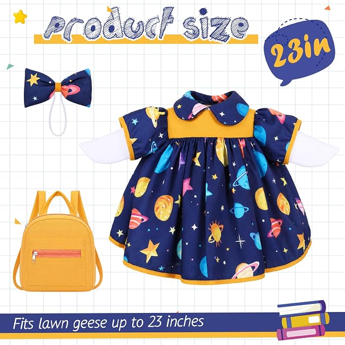 Mindsoft Back to School Porch Goose Outfit Teacher Goose Clothes Costume Statues Decor for 23" School Classroom Lawn Garden Patio Outdoor Statues(Backpack Style - Navy Blue)