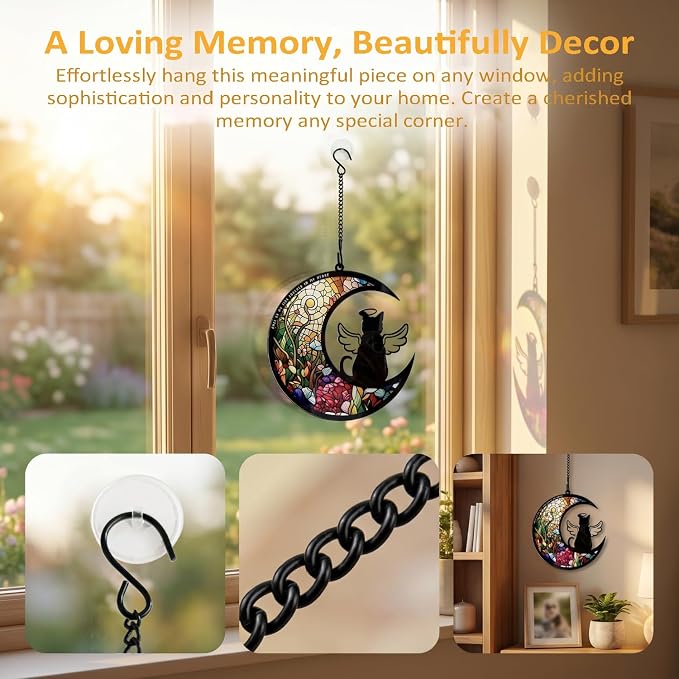 BamLue Cat Memorial Suncatcher for Windows Memorial Ornament, Pet Sympathy Gift to Memorialize The Loss, Angel Cat Sun Catchers with Personalized Decorations in Loving Memory for Loss