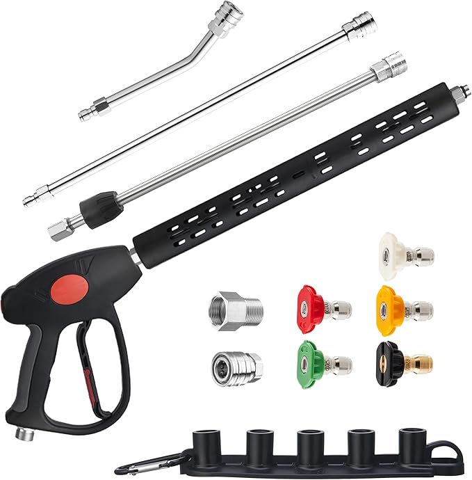 M MINGLE High Pressure Washer Gun, Extension Wands and 30 Degree Curved Rod for Hard-to-Reach Areas, M22 15mm or M22 14mm Fitting, 5 Nozzle Tips, 4000 PSI