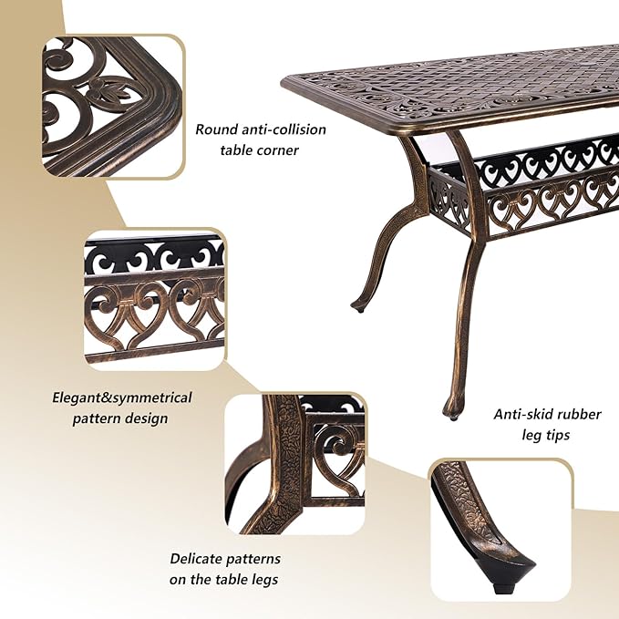 Grepatio 7 Piece Patio Dining Set Outdoor Dining Set Cast Aluminum Furniture Set with 4 Patio Chairs&2 Swivel Chairs and Dining Table for Backyard Garden Deck Poolside (Grid Khaki)