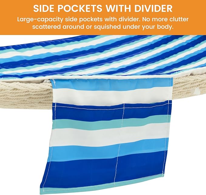 Lazy Daze Hammocks 2 Person Hammock Pad and Pillow Set, Double Polyester Quilted 78" x55" Replacement Pad for Rope Hammock, Ocean Stripes