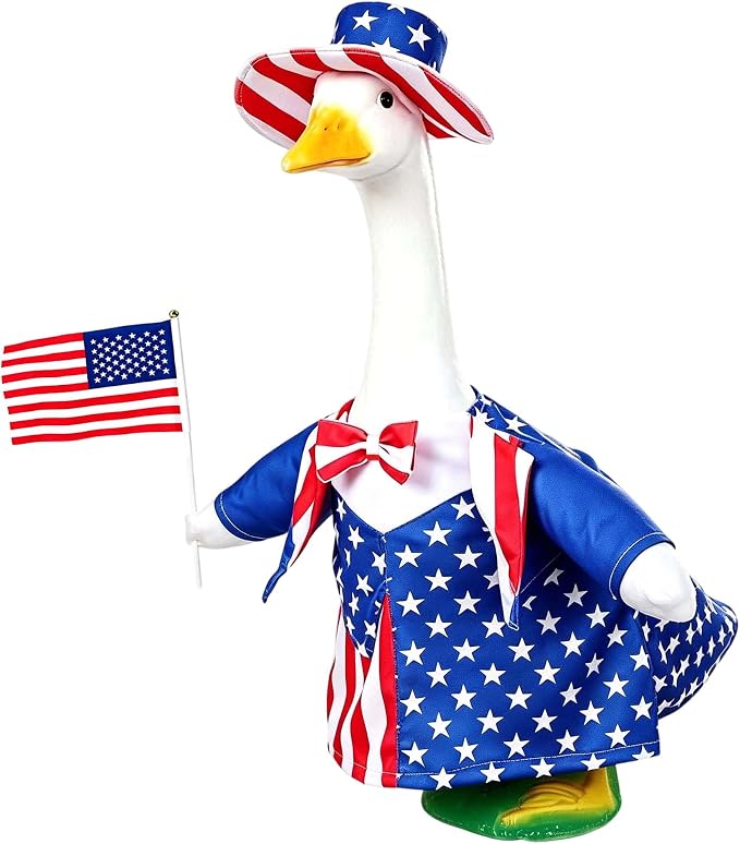 Go Ho Patriotic Porch Goose Outfit, American Flag 4th of July Clothes for 23 Inch Porch Goose Statue, Independence Day Costume Set, 250th Anniversary USA Outdoor Lawn Garden Yard Patio Decoration