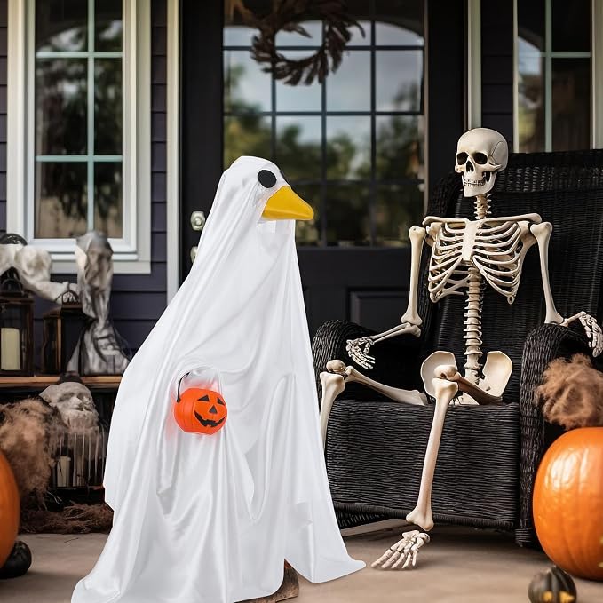 Halloween Goose Outfit Summer Halloween Ghost Porch Outfits Yard Clothes Silly Lawn Shirt for 23'' Cement Plastic Duck Decorations