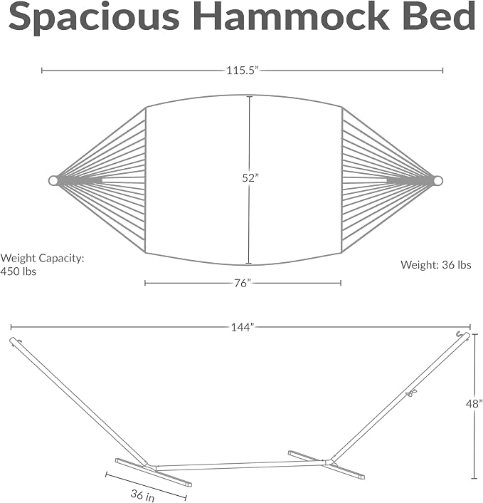 Sunnydaze Rope Double Hammock with Stand for Outside - Heavy Duty Freestanding Portable Outdoor Hammock Set with Quilted Pad, Pillow, and 12-Foot Steel Frame - 450 lb Capacity - Lakeview