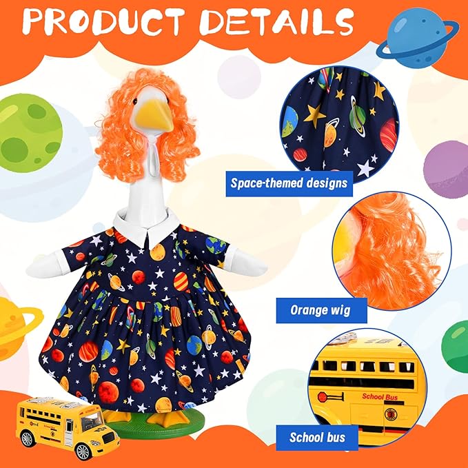JcHrmers Back to School Porch Goose Outfits Teacher Goose Outfits Lawn Goose Clothes Fits 23" Cement Plastic Goose Statue for School Classroom Outdoor Garden Lawn Yard Patio Decor