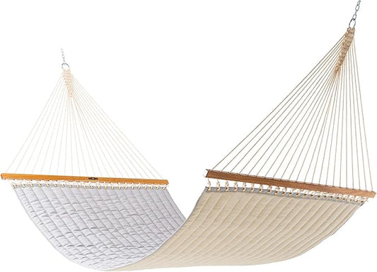 Original Pawleys Island Large Canvas Granite Sunbrella Quilted Hammock – 13 ft. x 55 in., 2-Person, 450 lb Capacity, Oak Spreader Bar, Handcrafted in the USA