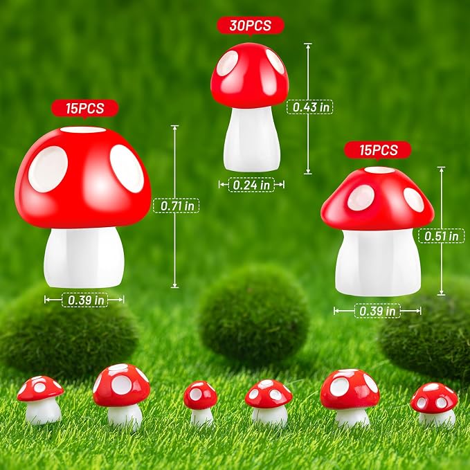 60 Pcs Mini Resin Mushrooms, 0.7" 0.5" 0.4" | Tiny Fairy Garden Decor, Little Fake Mushroom Miniatures Statue, For Bonsai Micro Landscape Craft