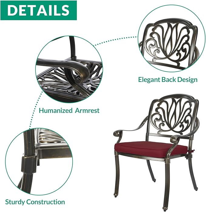 VIVIJASON 9-Piece Patio Furniture Dining Set, Rust-Free Cast Aluminum Outdoor Conversation Set, Include 8 Cushioned Chairs & 61" Round Dining Table with 31" Lazy Susan, Umbrella Hole, Red