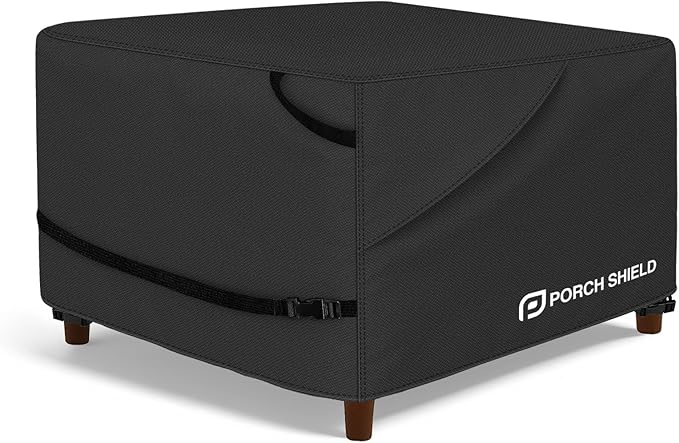 Porch Shield Patio Ottoman Cover - Waterproof Outdoor Square Side Table Covers – 27L x 27W x 18H inch, Black