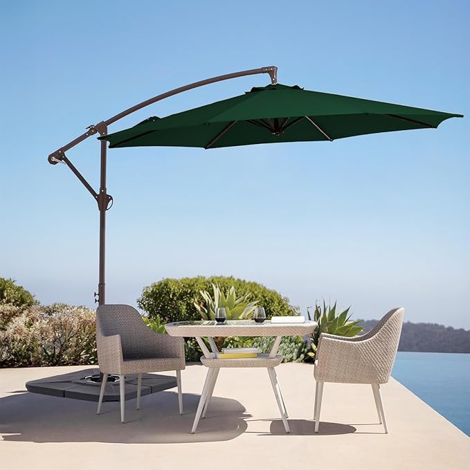 10FT Patio Umbrella, Outdoor Offset Cantilever Umbrella with Sturdy 8 Ribs, Easy Tilt Adjustment for Backyard Pool Garden,Green