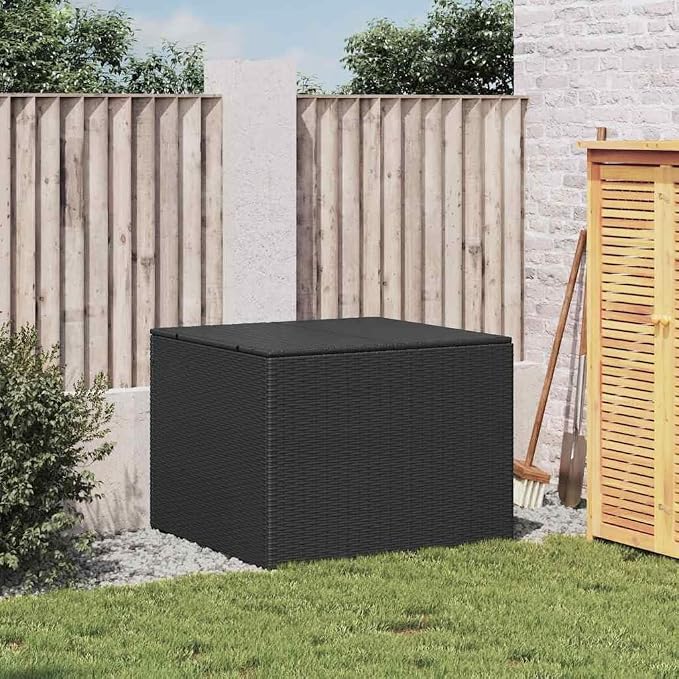 Garden Storage Box Black Poly Rattan Medium Storage,Modern Outdoor Garden Storage Box for Organized Spaces, Durable & Stylish Storage Boxes