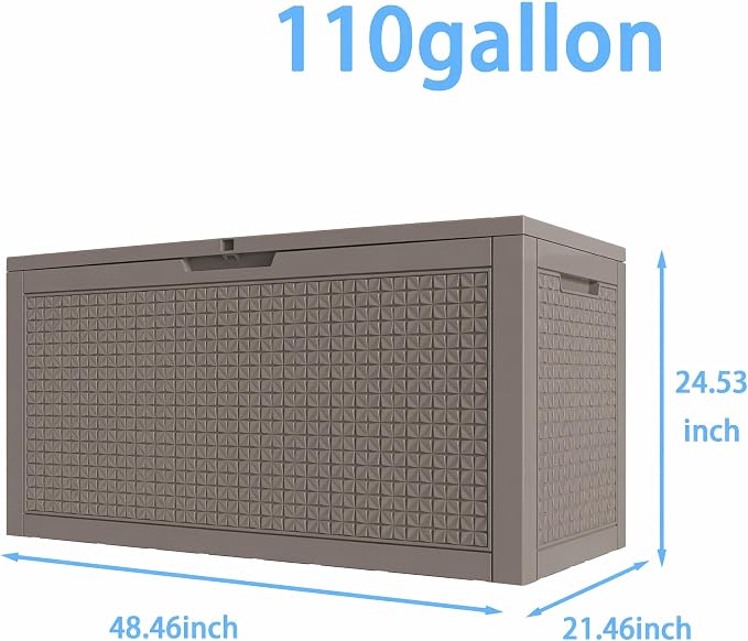 110 Gallon Outdoor Deck Storage Box, Weather Resistant Diamond Weave Lockable Storage Container for Patio, Pool, Backyard Large Volume Outdoor Organization (Grey,110GAL)