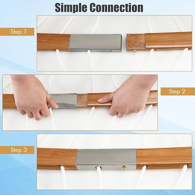 Happygrill Outdoor Hammock with Detachable Pillow, Curved Bamboo Spreader Bars and Hand-Woven Ropes, 2 Person Hammock
