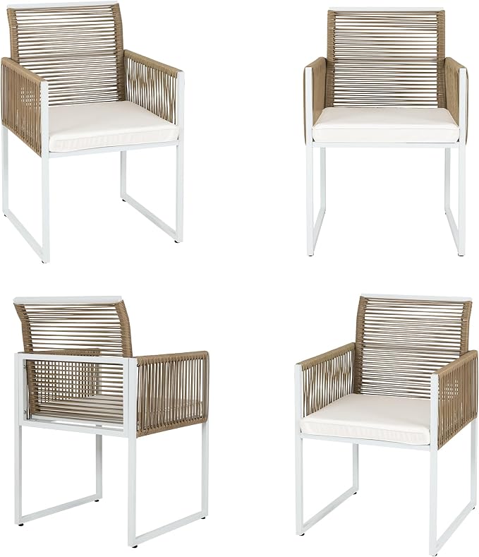 3PC Wicker Patio Dining Bistro Set for 2, All Weather Outdoor Use | Foldable Backrest, Cozy Cushions & Glass Tabletop, Space-Saving, Small Patio Set for Backyard, Balcony, Poolside, Natural
