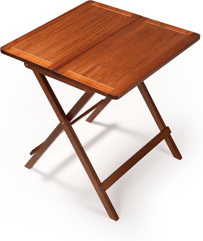 Solid Wood Folding Table, Square Patio Foldable Dining Table, Weather Resistant Outdoor Wooden Table for Deck, Balcony, Garden, Backyard, No Assembly Required