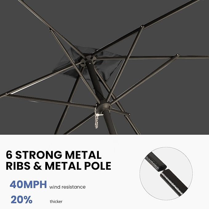 6.5x10FT Rectangular Patio Umbrella with Push Button Tilt & Crank Lift for Garden,UV Protection Outdoor Umbrella for Deck,Pool and Yard,Grey