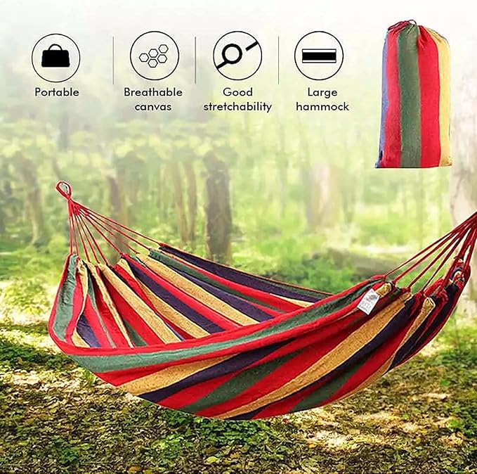 Double Hammock Swing Chair, Portable Hammock for Camping, Camping Hammocks for Outside, Double Polyester Hammock, for Travel Patio Garden
