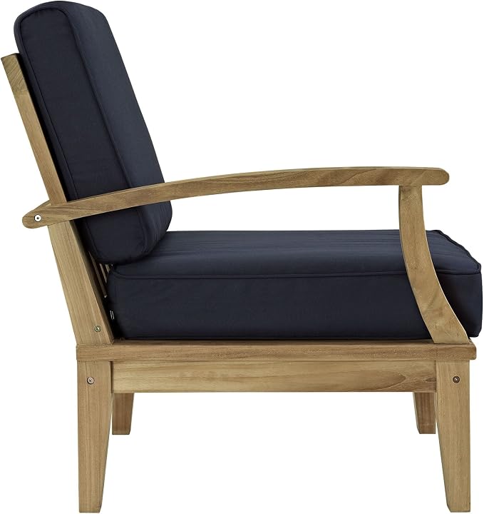 Modway Marina Premium Grade A Teak Wood 10-Piece Outdoor Patio Furniture Set in Natural Navy