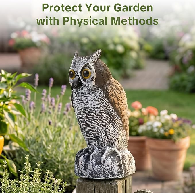 OFFO Fake Owl, Owl Statue for Garden and Yard Decoration, Weatherproof Plastic Outdoor Owl Decor for Porch Pool Patio Yard, 10-Inch Height, Short Ear Owl