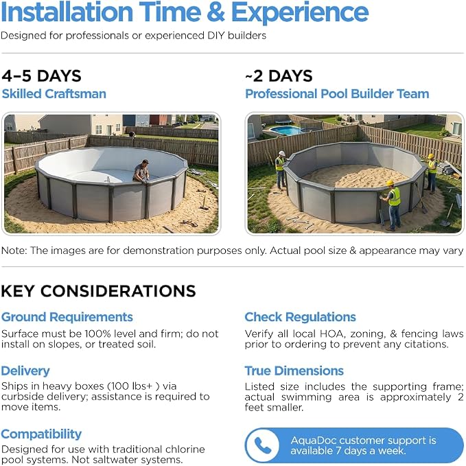 AquaDoc Coventry Round Steel Wall Above Ground Pool Kit 15' x 52" in Pewter Gray Finish with Sand Filter, Ladder, Skimmer, 25 Gauge Liner, Floor Pad and Cove Elite Package - Made in North America